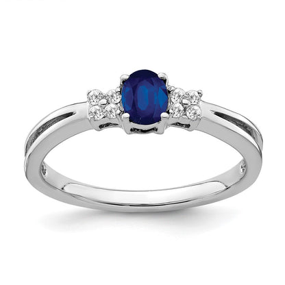 14K Weißgold Ring mit ovalem Saphir und echten Diamanten
