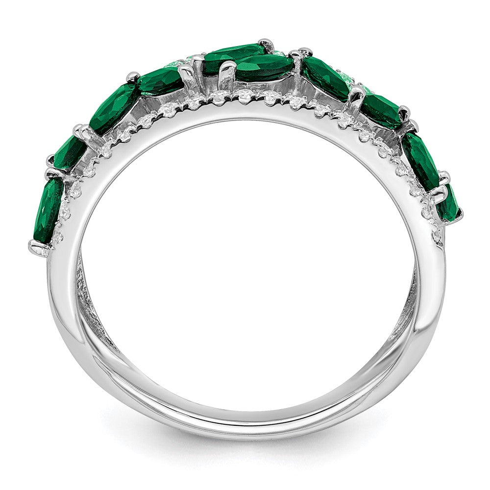 14K Weißgold Ring mit Marquise-Smaragd (synthetisch) und echten Diamanten
