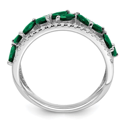 14K Weißgold Ring mit Marquise-Smaragd (synthetisch) und echten Diamanten