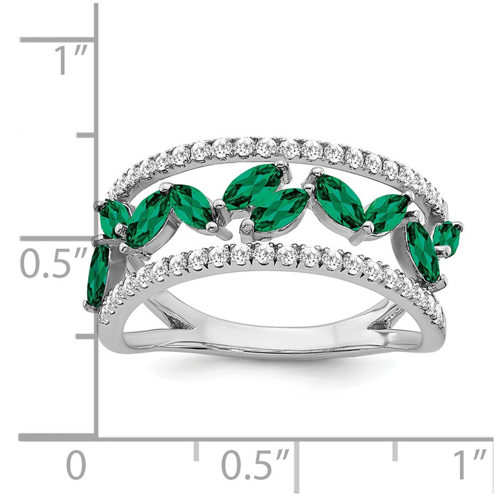 14K Weißgold Ring mit Marquise-Smaragd (synthetisch) und echten Diamanten
