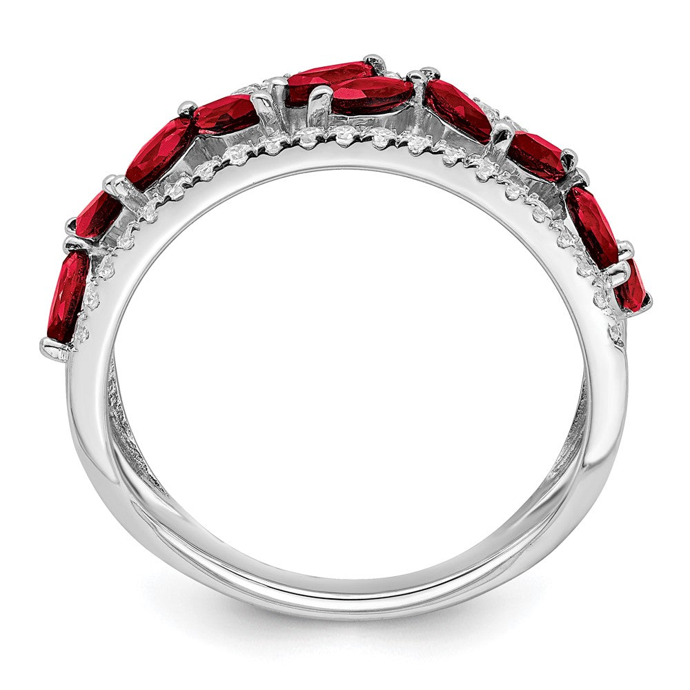 14K Weißgold Ring mit Marquise-Rubin (synthetisch) und echten Diamanten