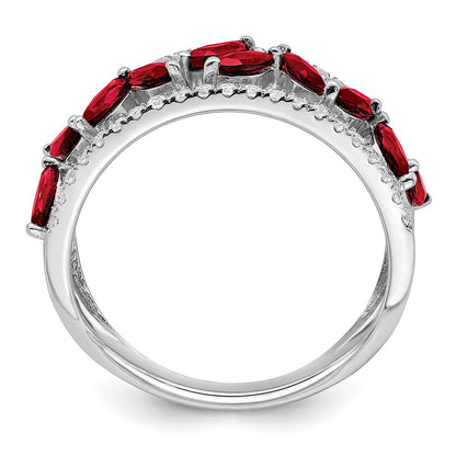14K Weißgold Ring mit Marquise-Rubin (synthetisch) und echten Diamanten