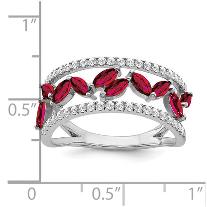 14K Weißgold Ring mit Marquise-Rubin (synthetisch) und echten Diamanten