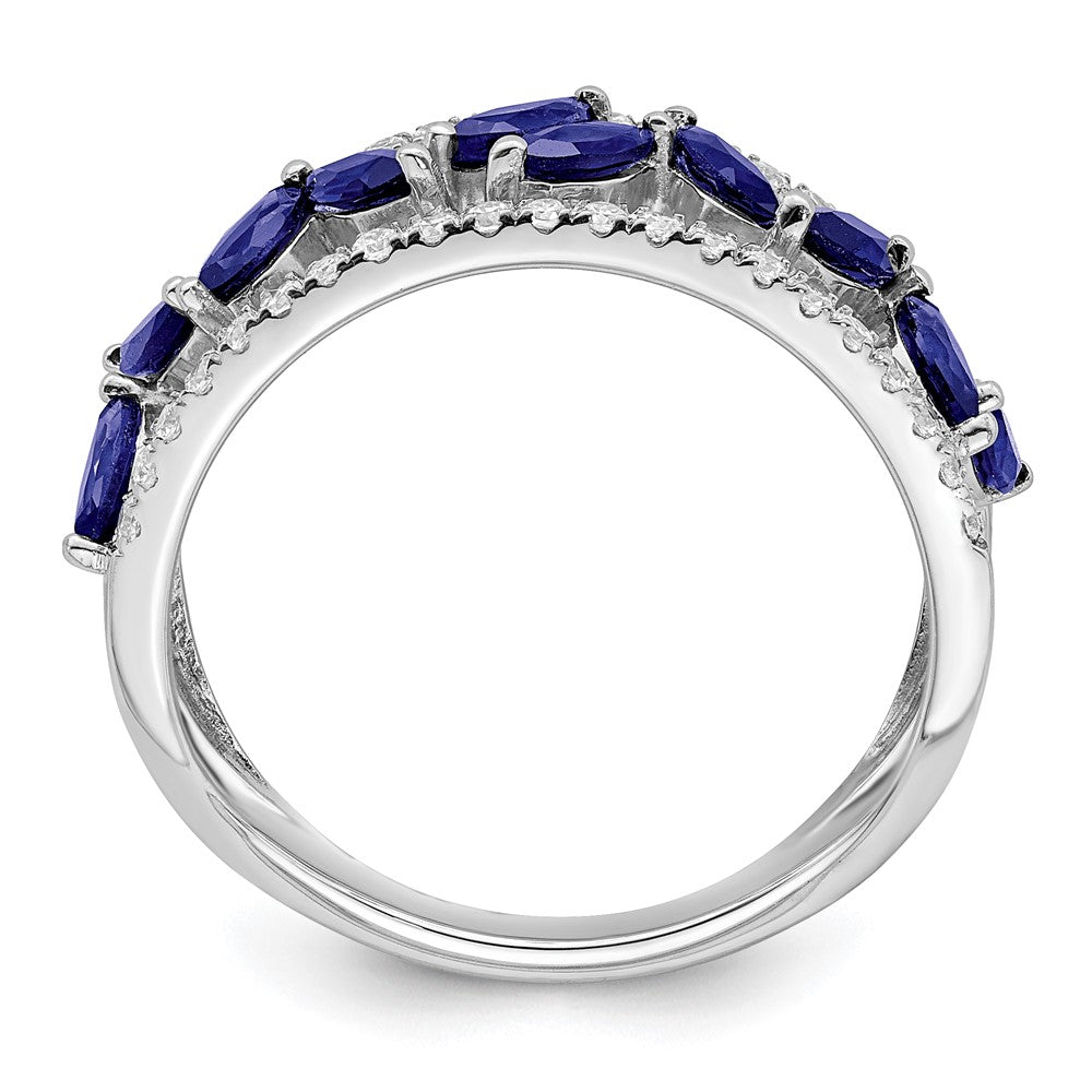 14K Weißgold Ring mit Marquise-Saphir (synthetisch) und echten Diamanten
