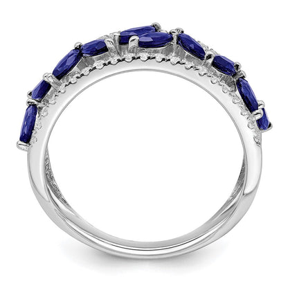 14K Weißgold Ring mit Marquise-Saphir (synthetisch) und echten Diamanten