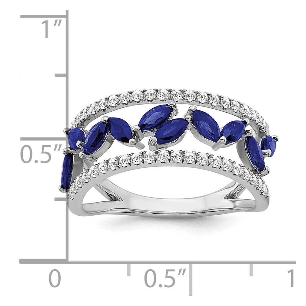 14K Weißgold Ring mit Marquise-Saphir (synthetisch) und echten Diamanten