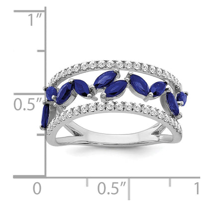14K Weißgold Ring mit Marquise-Saphir (synthetisch) und echten Diamanten