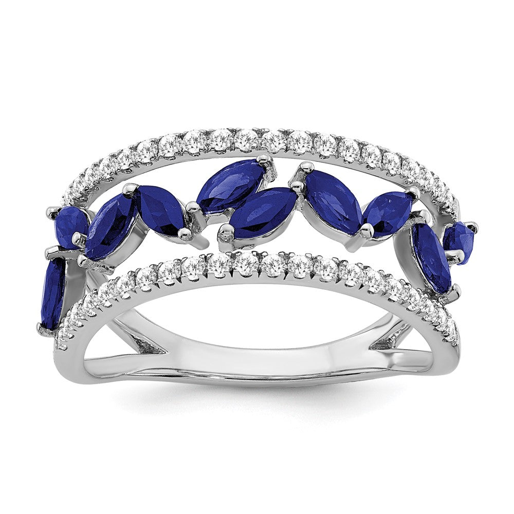 14K Weißgold Ring mit Marquise-Saphir (synthetisch) und echten Diamanten