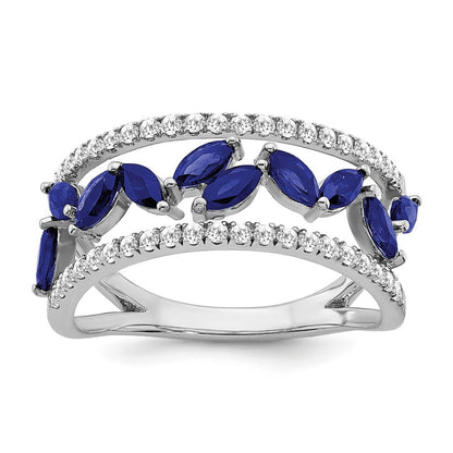 14K Weißgold Ring mit Marquise-Saphir (synthetisch) und echten Diamanten