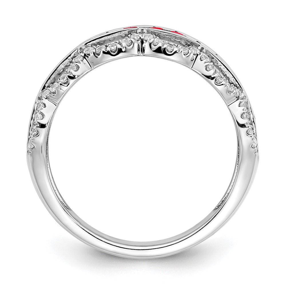 14K Weißgold Ring mit Zuchtrubin und echten Diamanten im Wellendesign