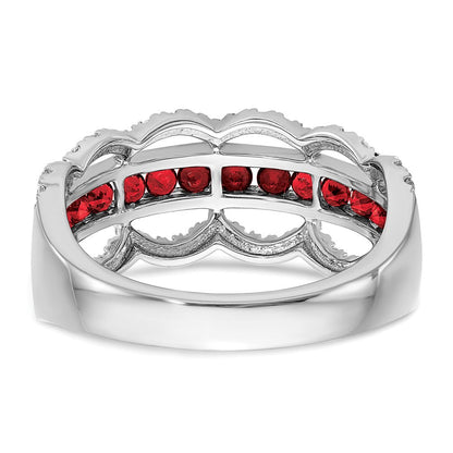14K Weißgold Ring mit Zuchtrubin und echten Diamanten im Wellendesign