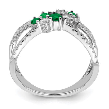 14K Weißgold Ring mit Smaragd und echtem Diamant