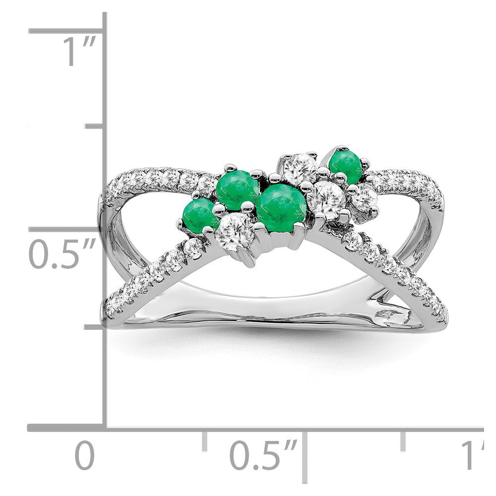 14K Weißgold Ring mit Smaragd und echtem Diamant