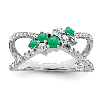 14K Weißgold Ring mit Smaragd und echtem Diamant