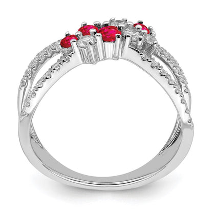 14K Weißgold Ring mit Rubin und echten Diamanten