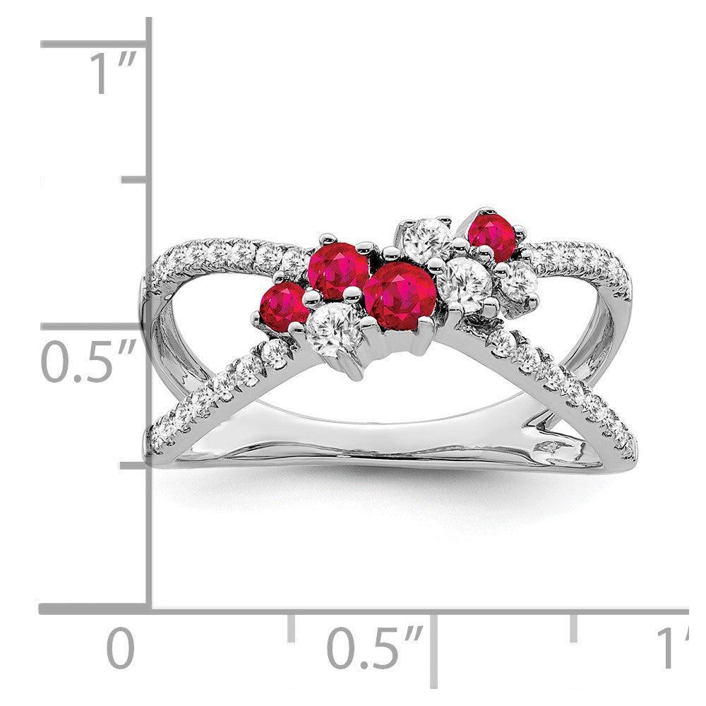 14K Weißgold Ring mit Rubin und echten Diamanten