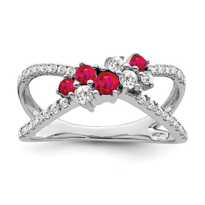14K Weißgold Ring mit Rubin und echten Diamanten