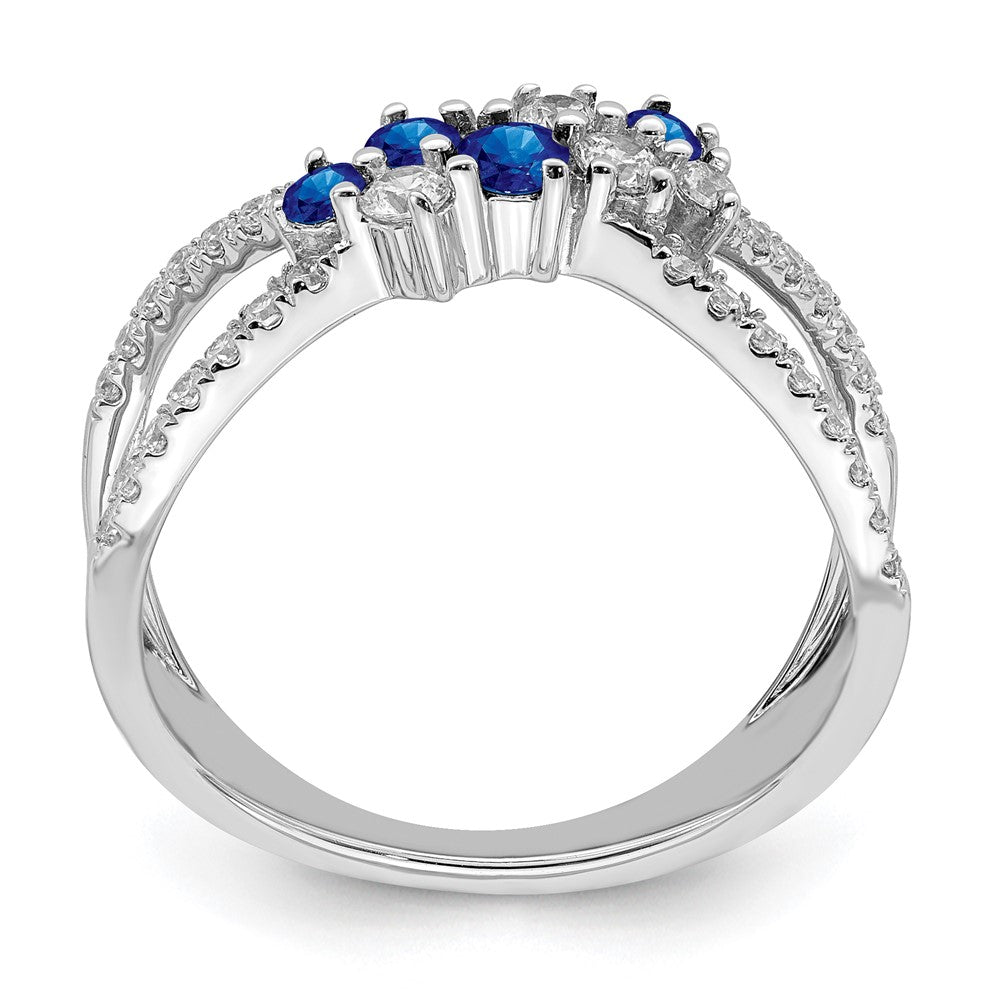 14K Weißgold Ring mit Saphir und echtem Diamant