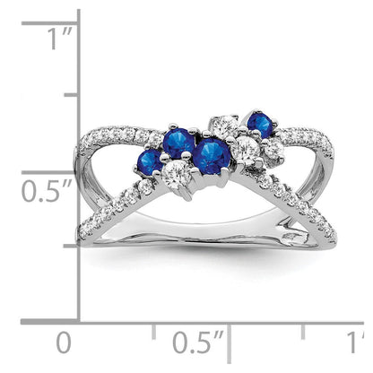 14K Weißgold Ring mit Saphir und echtem Diamant
