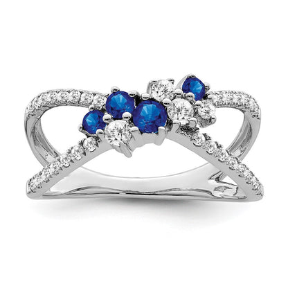 14K Weißgold Ring mit Saphir und echtem Diamant