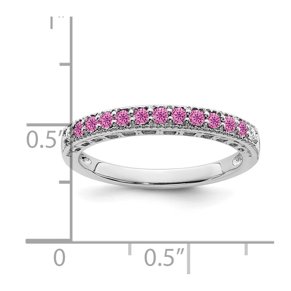 14K Weißgold Ring mit gezüchtetem pinkem Saphir und echten Diamanten