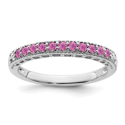 14K Weißgold Ring mit gezüchtetem pinkem Saphir und echten Diamanten