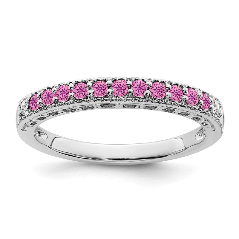 14K Weißgold Ring mit gezüchtetem pinkem Saphir und echten Diamanten