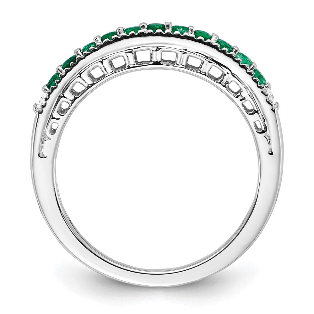14K Weißgold Ring mit Smaragd und echten Diamanten
