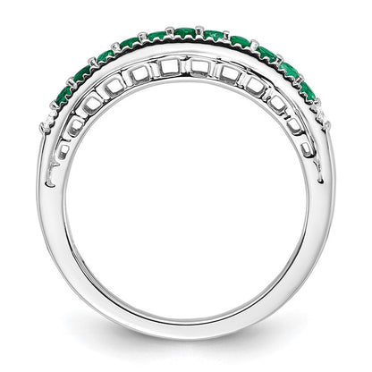 14K Weißgold Ring mit Smaragd und echten Diamanten