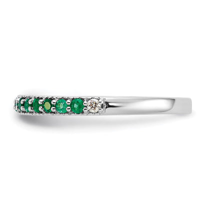 14K Weißgold Ring mit Smaragd und echten Diamanten