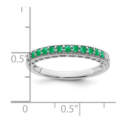 14K Weißgold Ring mit Smaragd und echten Diamanten