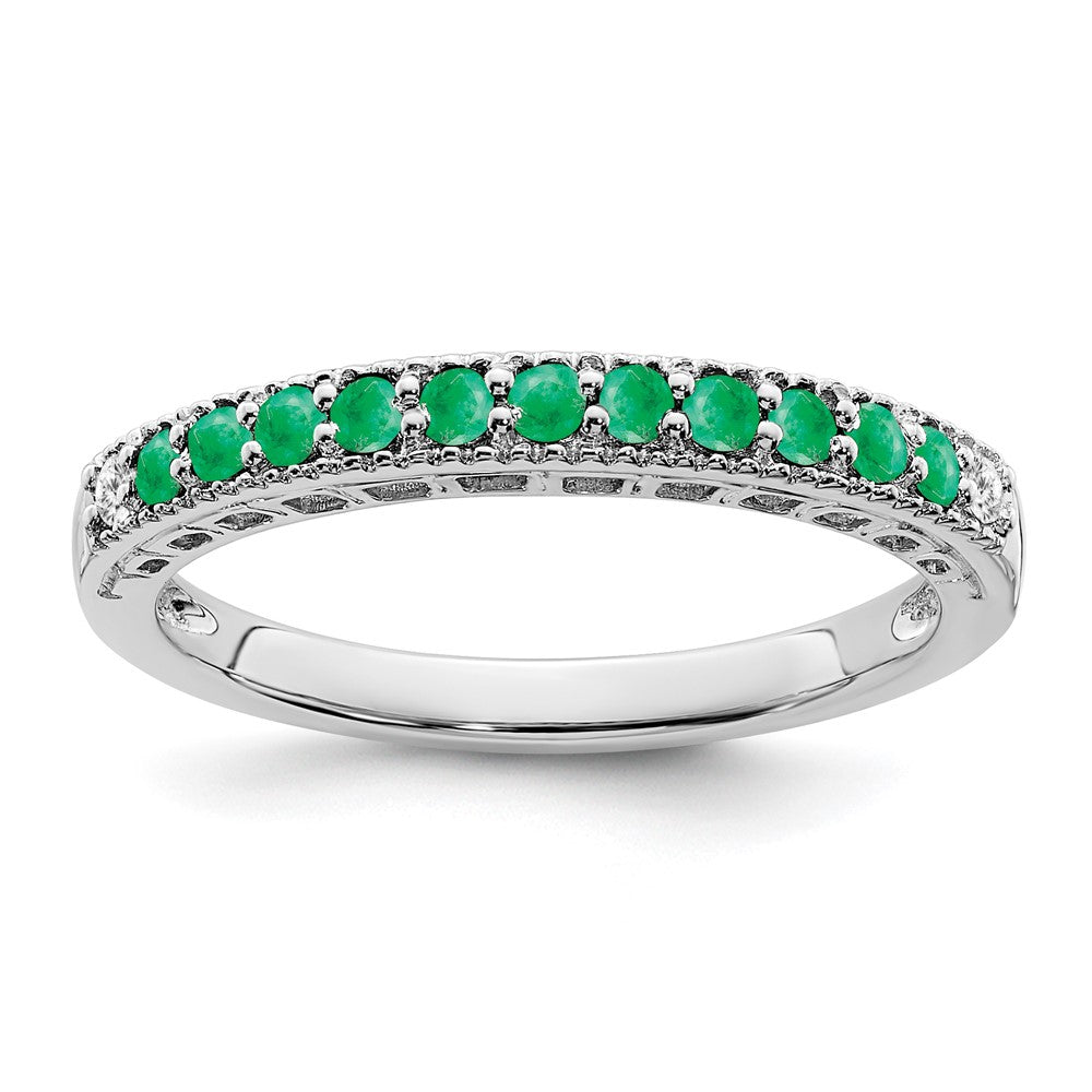 14K Weißgold Ring mit Smaragd und echten Diamanten
