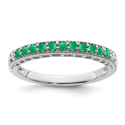 14K Weißgold Ring mit Smaragd und echten Diamanten