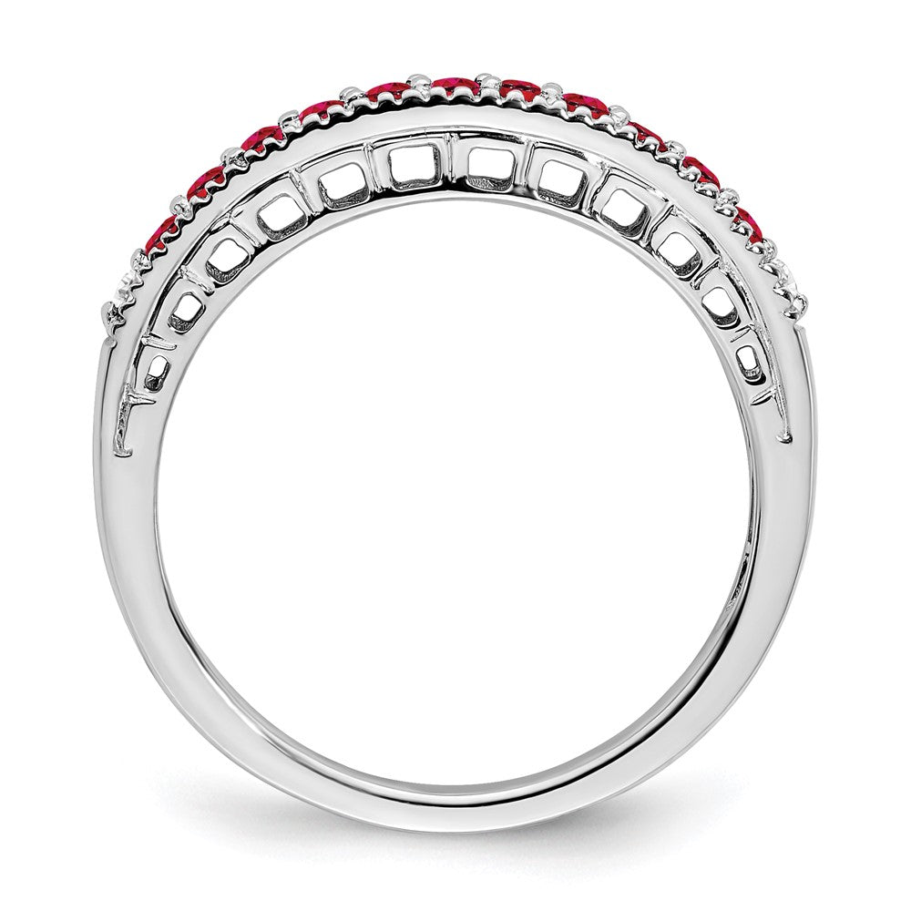 14K Weißgold Ring mit Rubin und echtem Diamant