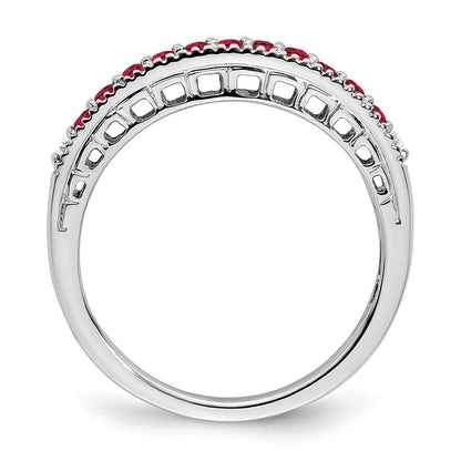 14K Weißgold Ring mit Rubin und echtem Diamant