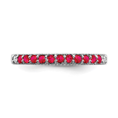 14K Weißgold Ring mit Rubin und echtem Diamant