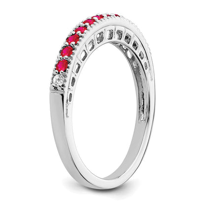 14K Weißgold Ring mit Rubin und echtem Diamant
