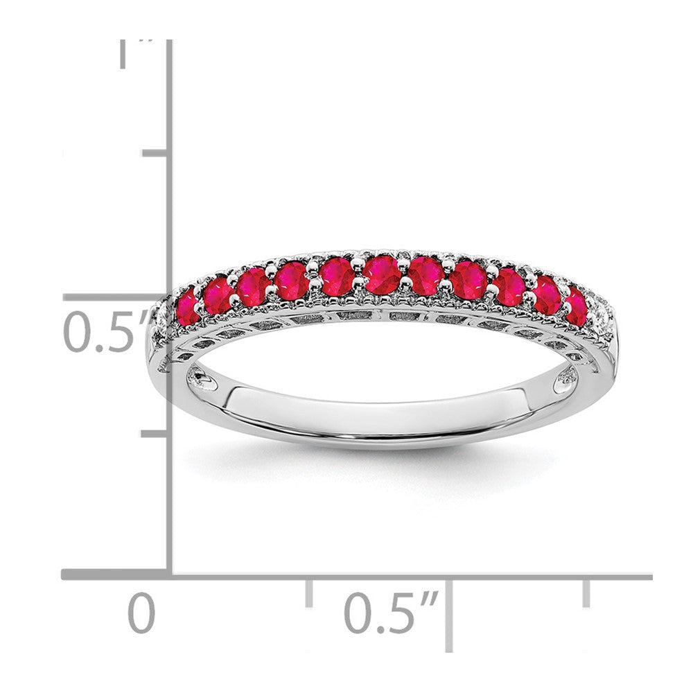 14K Weißgold Ring mit Rubin und echtem Diamant
