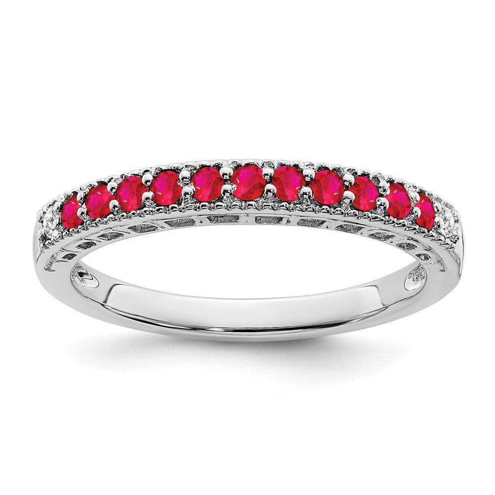 14K Weißgold Ring mit Rubin und echtem Diamant