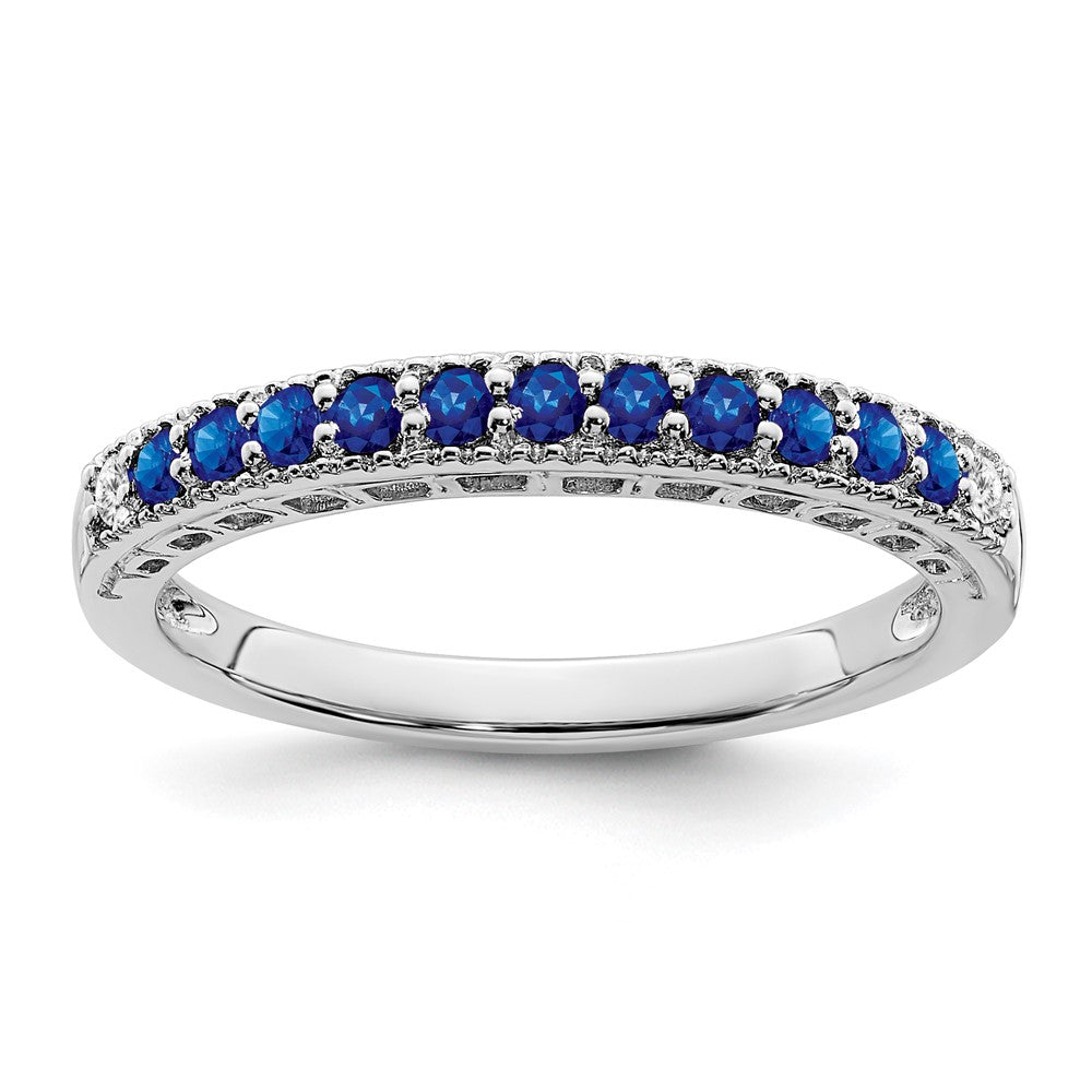 14K Weißgold Ring mit Saphir und echten Diamanten