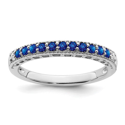 14K Weißgold Ring mit Saphir und echten Diamanten