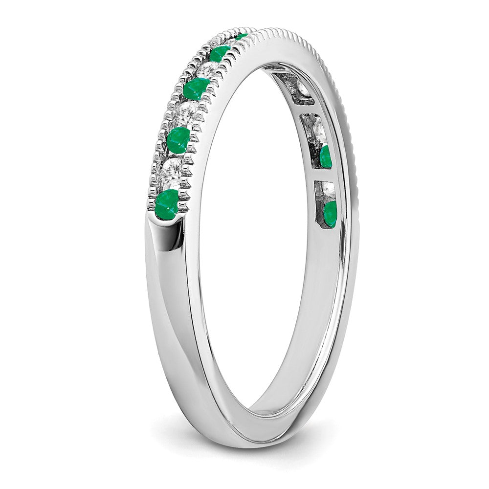 14K Weißgold Ring mit Smaragd und echten Diamanten