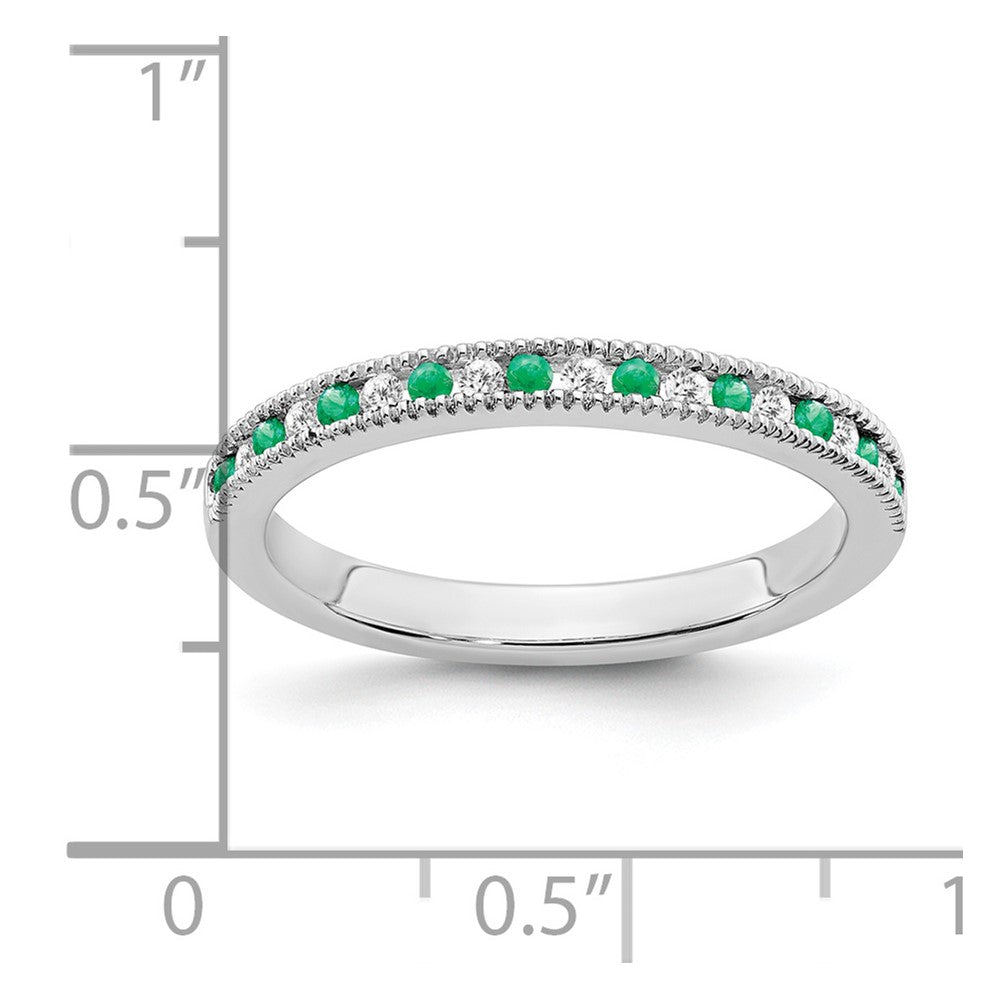 14K Weißgold Ring mit Smaragd und echten Diamanten