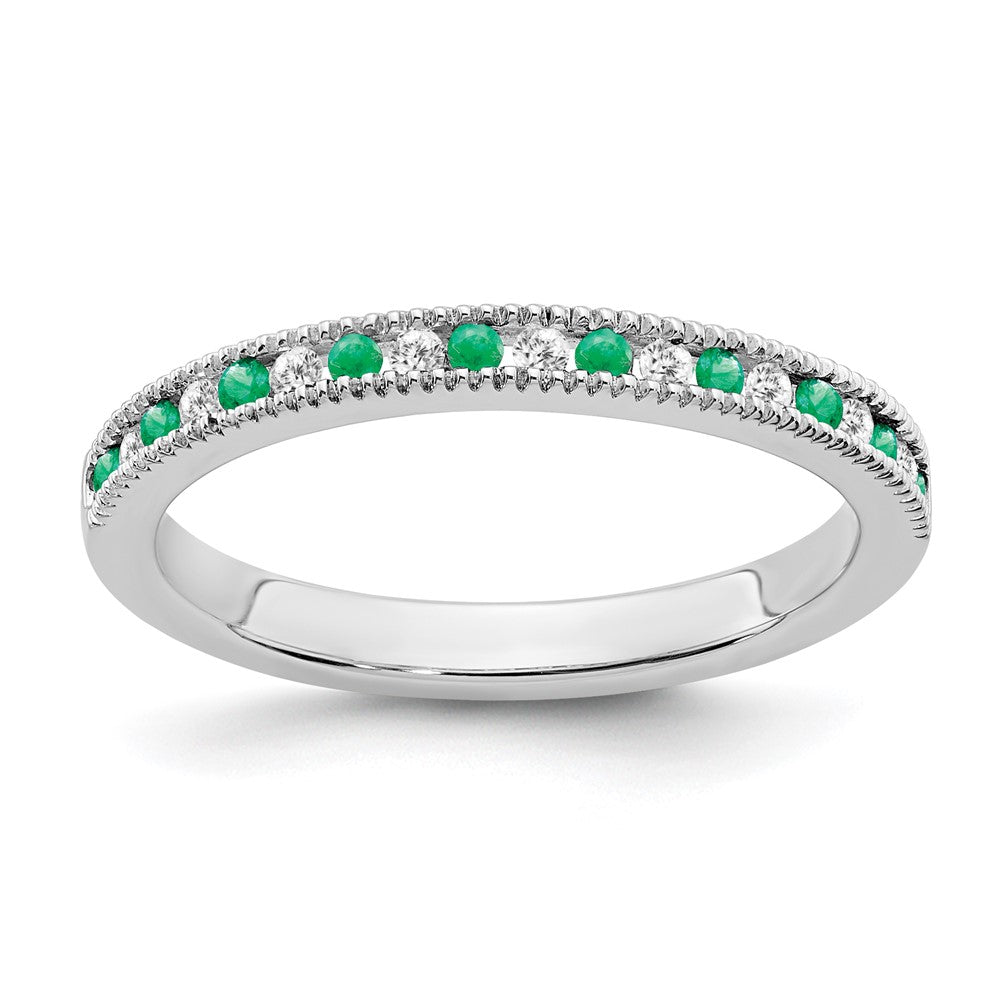 14K Weißgold Ring mit Smaragd und echten Diamanten