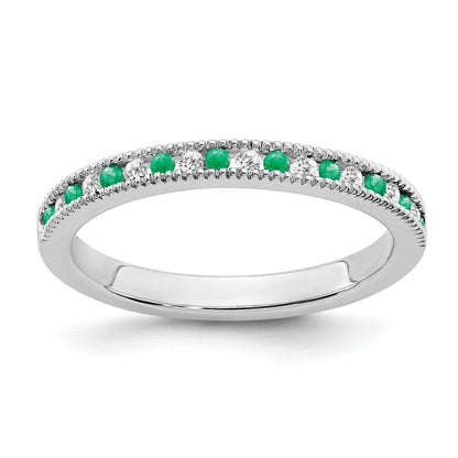 14K Weißgold Ring mit Smaragd und echten Diamanten