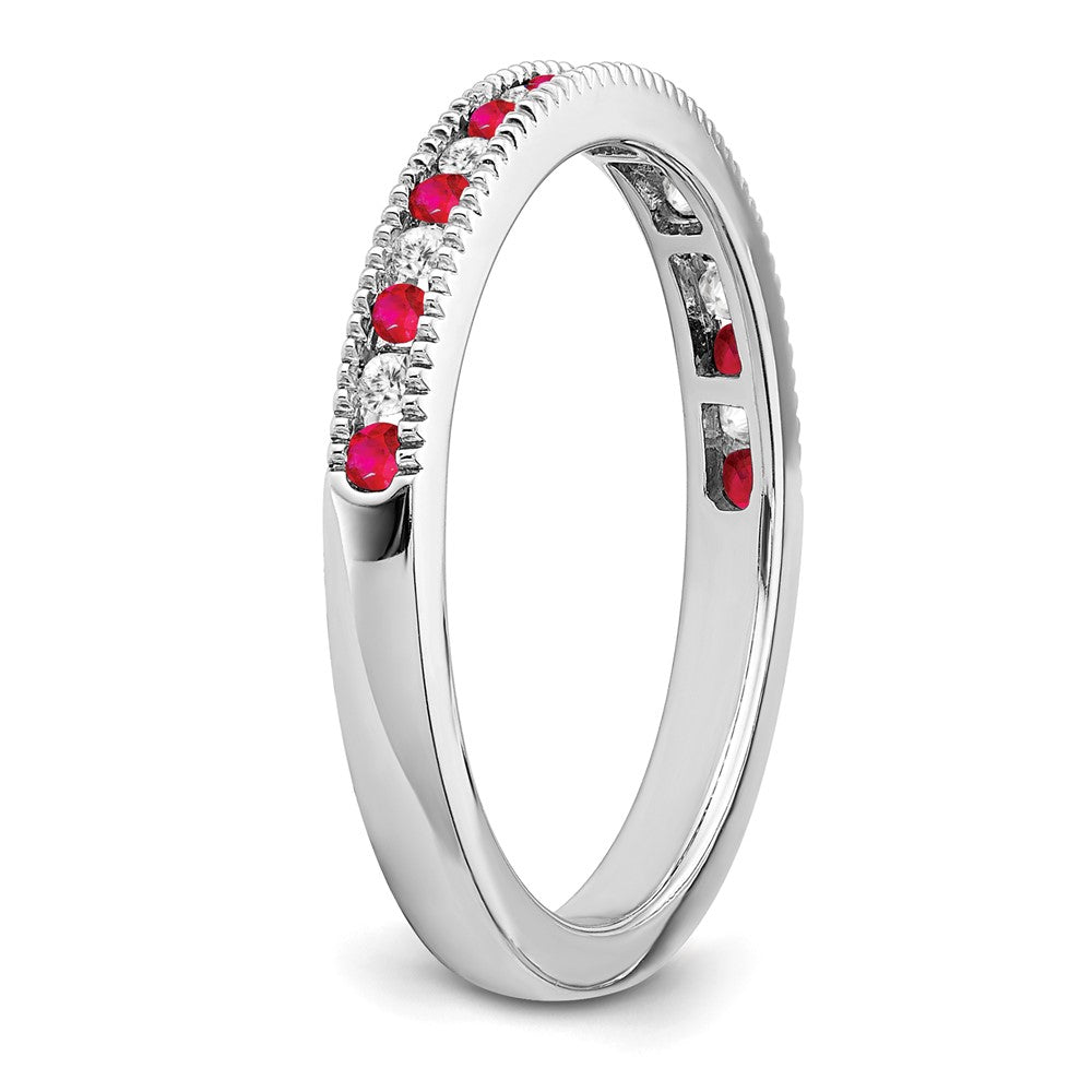 14K Weißgold Ring mit Rubin und echten Diamanten