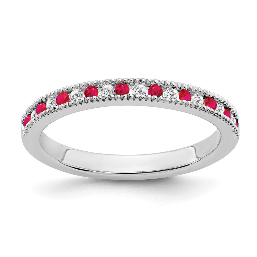 14K Weißgold Ring mit Rubin und echten Diamanten