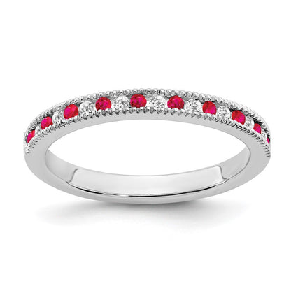 14K Weißgold Ring mit Rubin und echten Diamanten