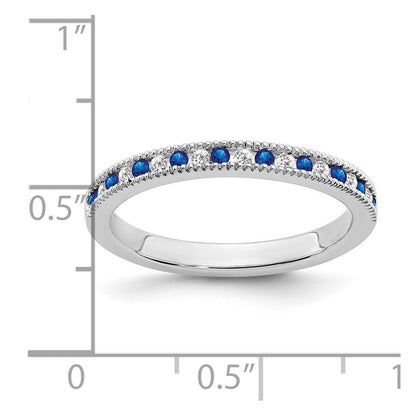 14K Weißgold Ring mit Saphir und echten Diamanten