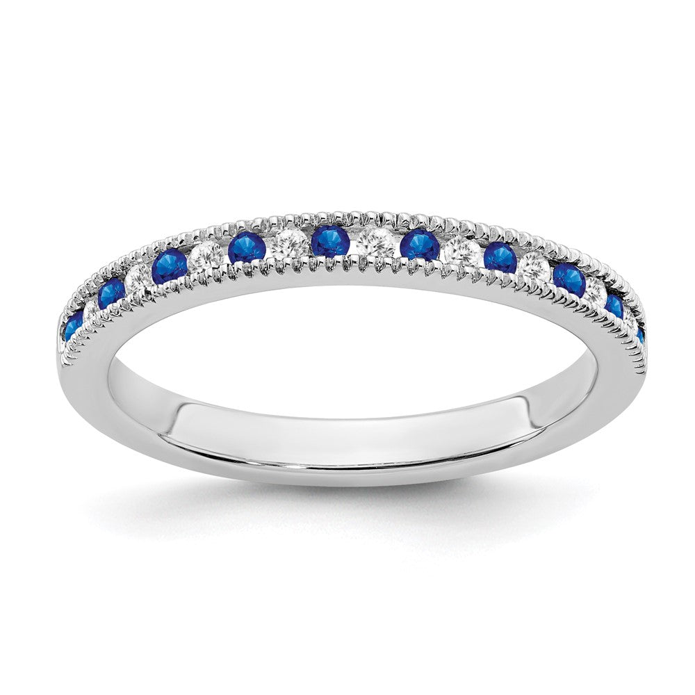 14K Weißgold Ring mit Saphir und echten Diamanten